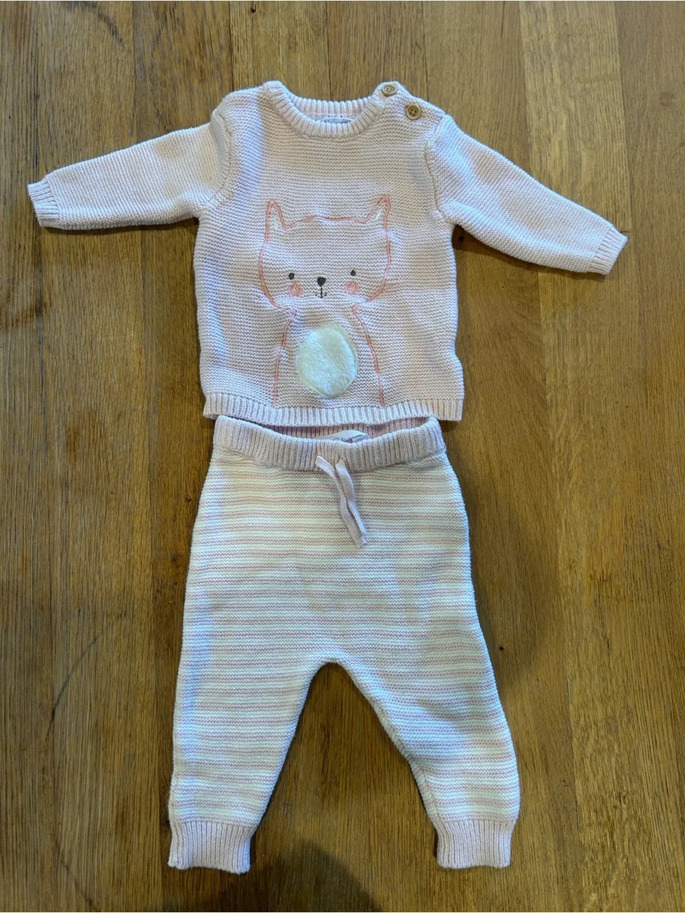 Rene Rofe Light Pink Knit Baby Matching Set with Fox Motif